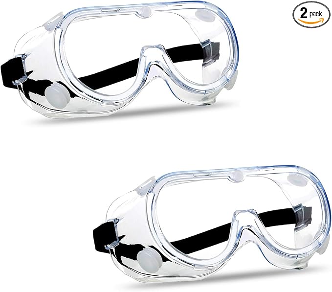 Super More 2PCS Anti-Fog Protective Safety Goggles Clear Lens Wide-Vision Adjustable Chemical Splash Eye Protection Soft Lightweight Eyewear