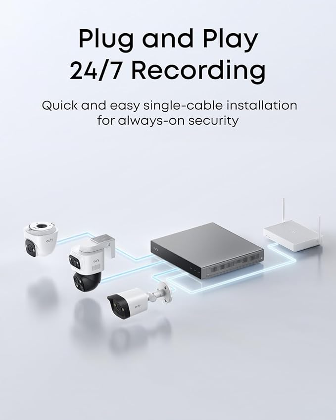 eufy PoE Bullet-PTZ Cam S4, NVR Add On Cam, 24/7 Recording, 4K UHD Triple Lens, 122° FOV, 360° Pan and Tilt, 8× Hybrid Zoom, AI Tracking, Red and Blue Light, Color Night Vision, PoE Plug and Play