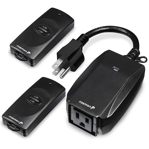 Fosmon Outdoor Indoor Remote Control Outlet with 2 Wireless Remotes, Electrical Plug in Light Switch Weatherproof, 15 A Heavy Duty 3-Prong Plugs Outlets for Outside Lighting, 100 FT Range- ETL Listed