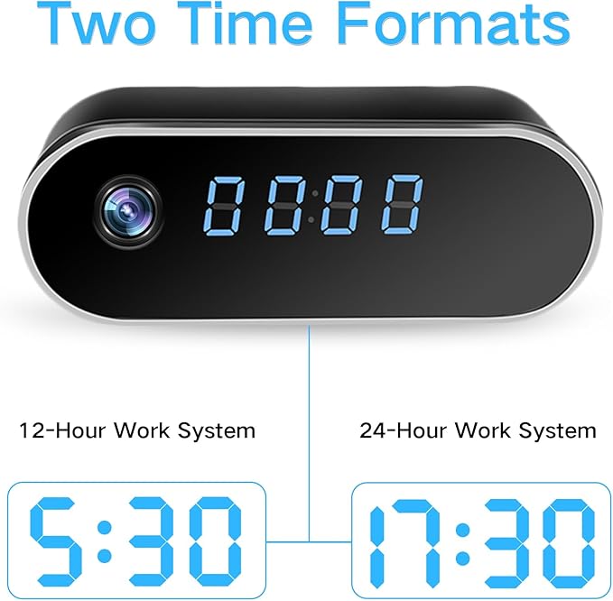 WiFi Indoor Security Camera with Clock Wireless 1080P HD Nanny Cam with Night Vision, Motion Detection Surveillance Cameras for Home, Pets, Office