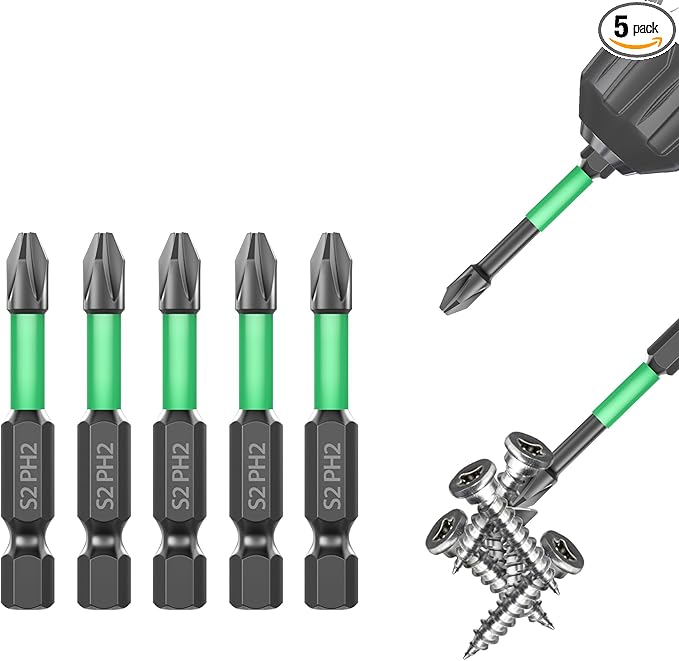 HUHAO Magnetic Drill Bits, 5pcs Non Slip Screwdriver Bit Set with PH2 Alloy Steel Material, CNC Tip Magnetic Drill Bit, Fit for Professional Impact Driver Accessories Tool