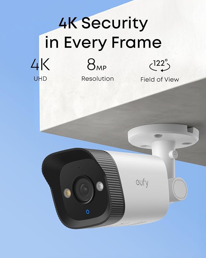 eufy PoE Bullet Security Camera E40, NVR Add On Cam, 24/7 Recording, 4K UHD, 122° FOV, F1.6 Color Night Vision, Human/Vehicle/Pet AI Detection, Red and Blue Strobe, Plug and Play