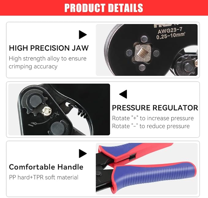 HKS Ferrule Crimping Tool Kit - Square Ferrule Crimper Plier (AWG 23-7) with 1900pcs Wire End-Sleeves Terminals Kit