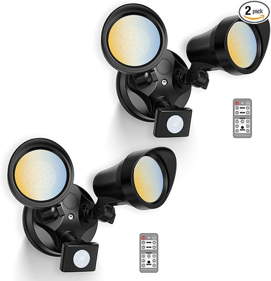 ALUSSO® LED Security Lights Motion Sensor, 25W 2000LM Flood Lights Outdoor Motion Sensor with Remote, Dimmable Brightness 3000K-6500K CCT IP65 Security Light ETL Listed for House Garage Yard, 2 Pack