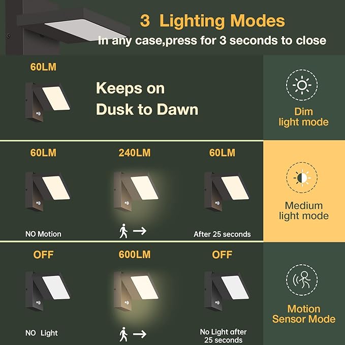 Lustrlach Solar Lights Motion Sensor Outdoor Wall Sconce Waterproof LED Dusk to Dawn Solar Porch Light with Adjustable Lamp Head,Black 3000K Modern Exterior Light Fixture