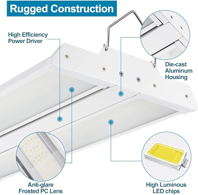 2-Pack 300W High Bay LED Shop Lights, Power Tunable 300W/240W/200W, 4000K/5000K Selectable, 3FT 42000LM 100-277V, Linear High Bay Lights for Warehouse Workshop Supermarket Stadium, ETL