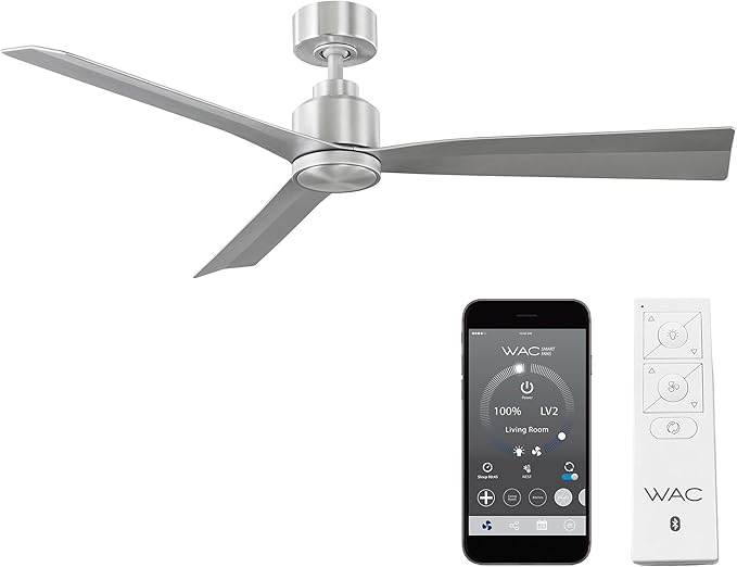 Clean Indoor/Outdoor 3-Blade Smart Compatible Ceiling Fan 52in Brushed Aluminum with Remote Control and Wall Cradle. Works with iOS/Android, Alexa, Google Assistant, Samsung SmartThings, and Ecobee.