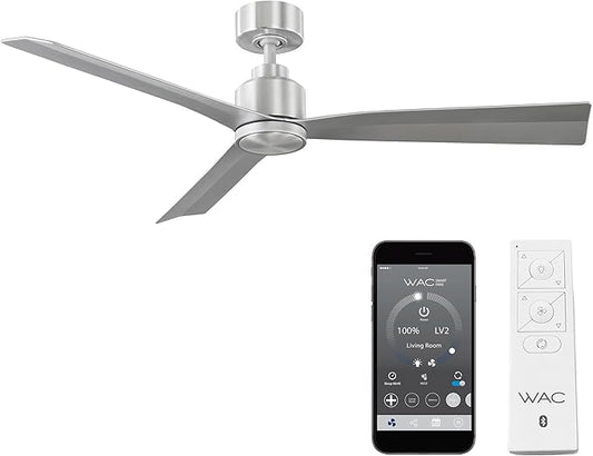 Clean Indoor/Outdoor 3-Blade Smart Compatible Ceiling Fan 52in Brushed Aluminum with Remote Control and Wall Cradle. Works with iOS/Android, Alexa, Google Assistant, Samsung SmartThings, and Ecobee.