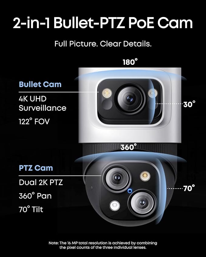 eufy PoE NVR Security Camera System S4, 24/7 Recording,16CH, 2TB HDD, 2 Bullet-PTZ Cams, 2 Turret Cams, 360° PTZ, AI Auto Framing & Tracking, Smart Video Search, Color Night Vision, Plug & Play