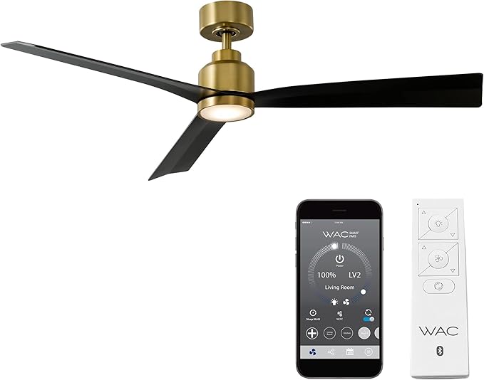 Clean Indoor and Outdoor 3-Blade Smart Home Ceiling Fan 52in Soft Brass Matte Black with 3000K LED Light Kit and Remote Control works with Alexa and iOS or Android App