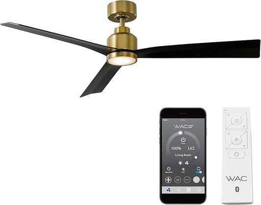 Clean Indoor and Outdoor 3-Blade Smart Home Ceiling Fan 52in Soft Brass Matte Black with 3000K LED Light Kit and Remote Control works with Alexa and iOS or Android App