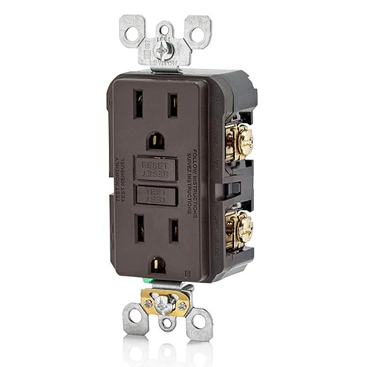 Leviton GFCI Outlet, 15 Amp, Self Test, Non Tamper-Resistant with LED Indicator Light, Protection from Electric Shock and Electrocution, GFNT1, Brown