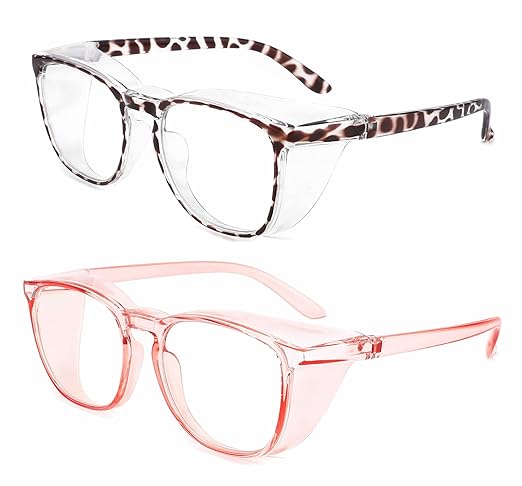 Alsenor Safety Glasses Anti Fog Goggles Protective Eyewear Blue Light Blocking Anti Dust UV Protection Glasses For Men Women (2 Pack (New Leopard + Pink))