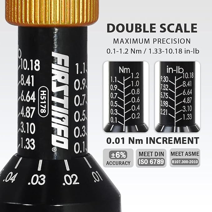 FIRSTINFO H5178 Precision Certified Torque Limiting Screwdriver, 1/4 Inch Hex Quick Release Bit Holder, 0.1-1.2 Nm/1.33-10.18 In-lb with Double Scale