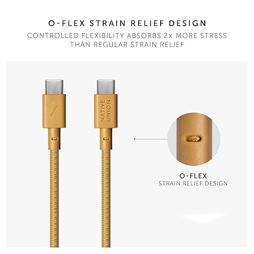 Native Union Type-C Belt Cable - USB-C to USB-C 4ft Ultra-Strong Charging Cable Compatible with iPhone 16, 16 Plus, 16 Pro, 16 Pro Max, iPad Pro, iPad Air, Samsung S24, Flip 6, Fold 6 (Kraft)