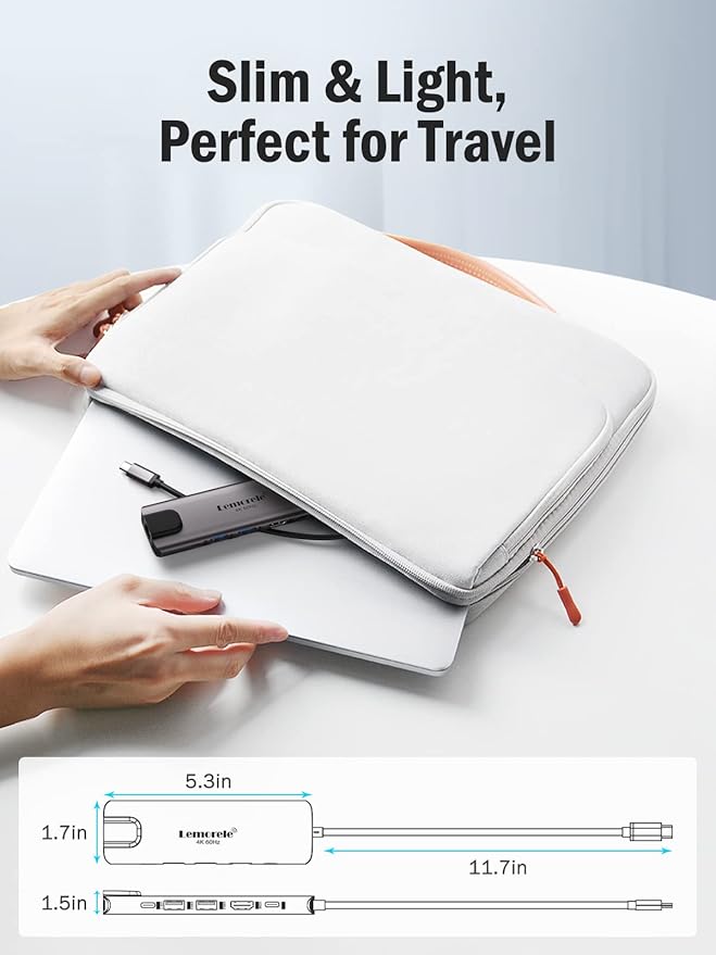 Lemorele USB-C Hub 6-in-1 with 4K@60Hz HDMI, Gigabit Ethernet,100W Power Delivery, USB-C and 2 USB-A 5 Gbps Data Ports for MacBook Air/Pro, Dell, Hp, XPS, and More