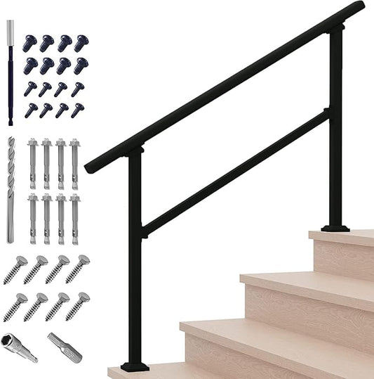 Handrails for Outdoor Steps,1-4 Step Stair Handrail & Indoor Stair Railing Kit，Black Railings for Outdoor Steps and Hand Rails for Seniors for Porch（4 Step）