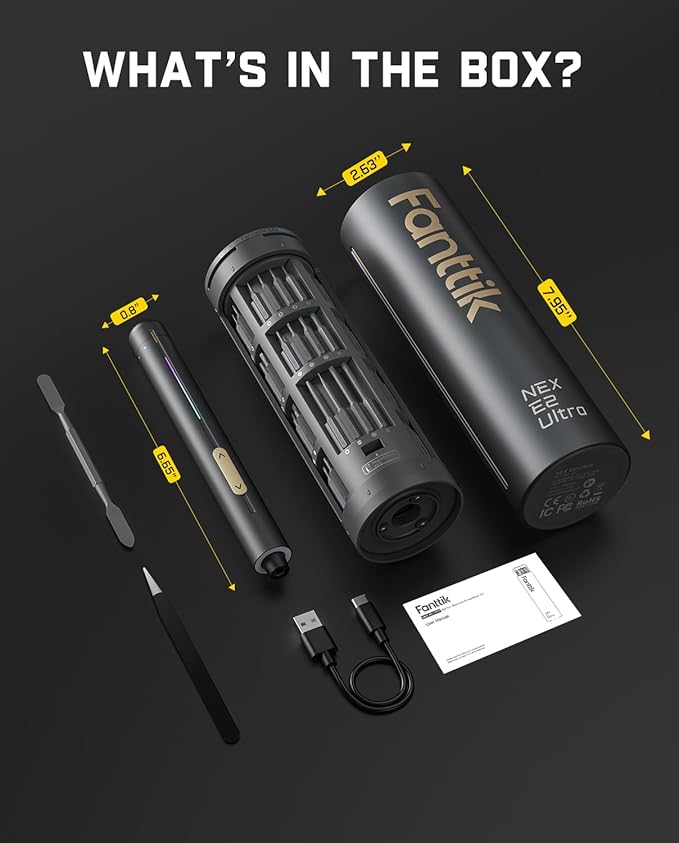 Fanttik E2 Ultra Mini Electric Screwdriver, Cordless Screwdriver, Max 0.6N.m, 50 Magnetic Bits, 5/32'' Hex, Magnetic Storage, Repair Tool for Electronics, Camera, Laptop, and PC Build (Grey)