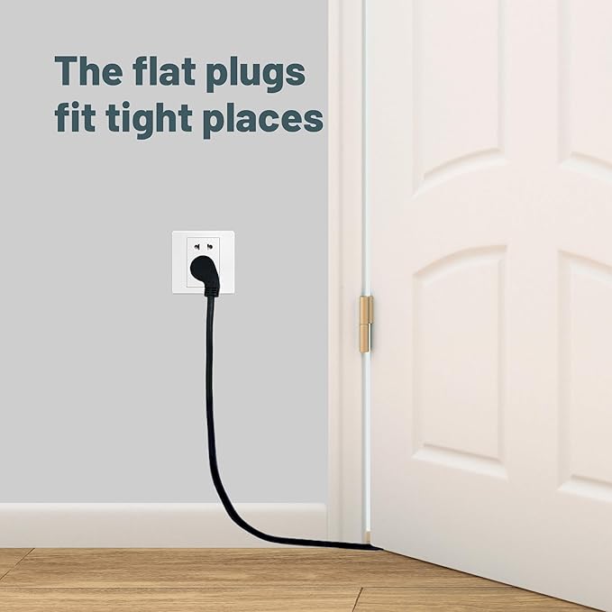 Indoor Flat Plug Black Extension Cord 12ft, UL Listed, 16/3 SJTW 3 Prong Heavy Duty, 16 Gauge 13A Power Cord for Lights, Appliance, Home, Office