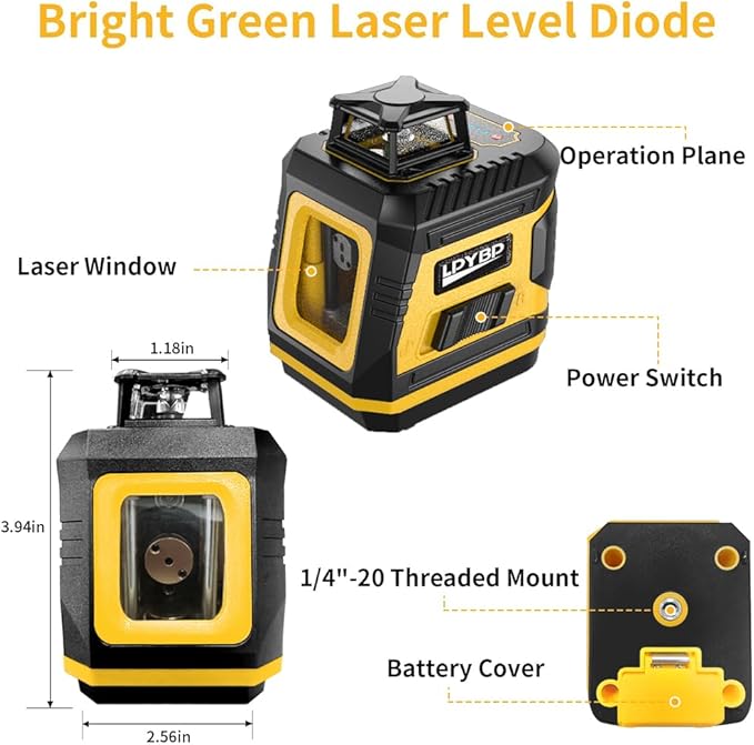 360° Laser-Level-with-Tripod Self-Leveling, Green Cross Line Laser with Horizontal Vertical Beam, Laser Tool for Picture Hanging Construction Floor Tile Wall, Carrying Pouch Battery Included