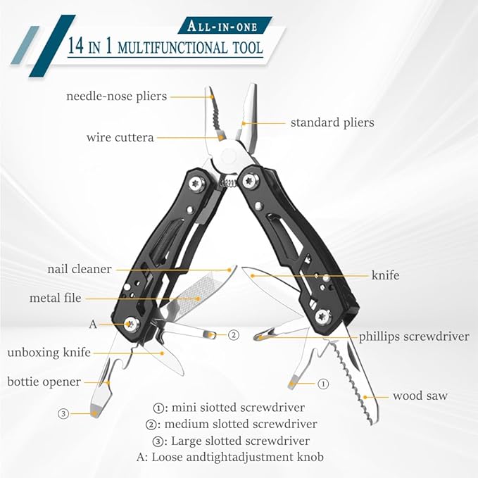 MINI Multitool Pliers, Birthday Christmas Gifts for Men Boyfriend Dad Husband Women, Pocket Knife 14-In-1, Rugged and Practical Portable Computer and Bike Gadgets, Black Camping and Survival Tools