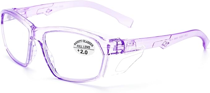 ProtectX Stylish Anti-Fog & Scratch-Resistant Safety Glasses With Readers, UV Protection Goggles, Anti-Impact Lightweight Glasses for Men＆Women Lilac Reading 2.0
