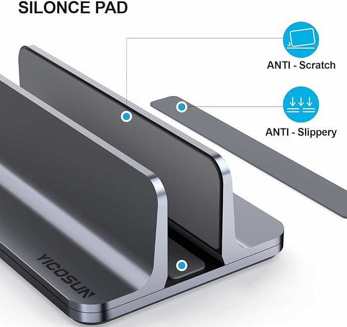 Aluminum Vertical Laptop Stand for Desk - Adjustable Width Dock for MacBook, Surface, Samsung, HP, Dell up to 17.3 inches - Space-Saving & Protective Design - Gray