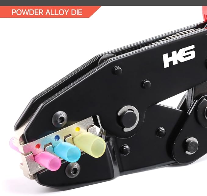 HKS Crimping Tool For Heat Shrink Connectors - Ratcheting Wire Crimpers - AWG 22-10 (0.5-6.0mm²) - Ratchet Terminal Crimper - Electrical Crimping Tool