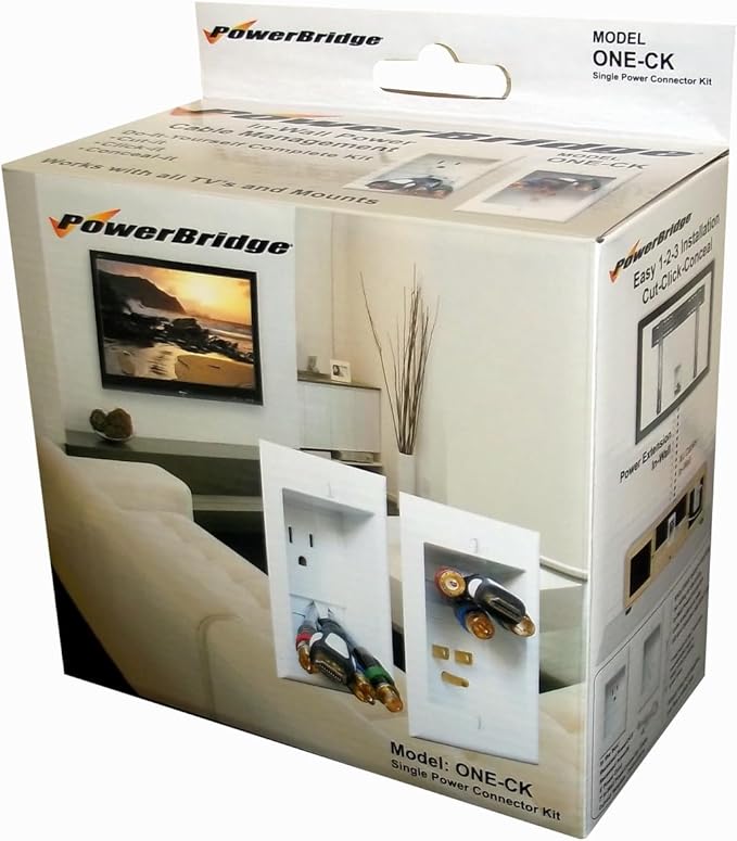 ONE-CK Single Outlet TV Cord Hider for Wall Mounted TVs - Recessed In-Wall Cable hider System for Power & Low Voltage - Matches Existing Outlets - Hide Wires With this Easy DIY Install Kit