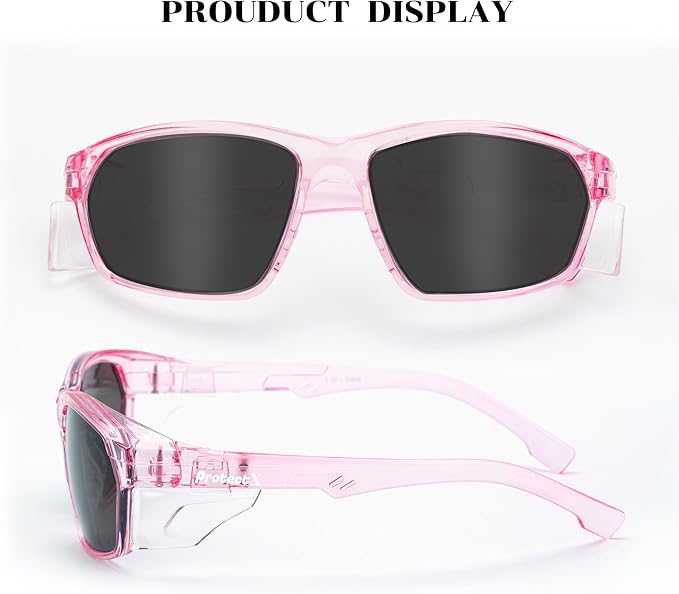 ProtectX Stylish Anti-Fog & Scratch-Resistant Safety Glasses With Readers, UV Protection Goggles, Anti-Impact Lightweight Glasses for Men＆Women Pink Tinted Smoke - 6 Pack