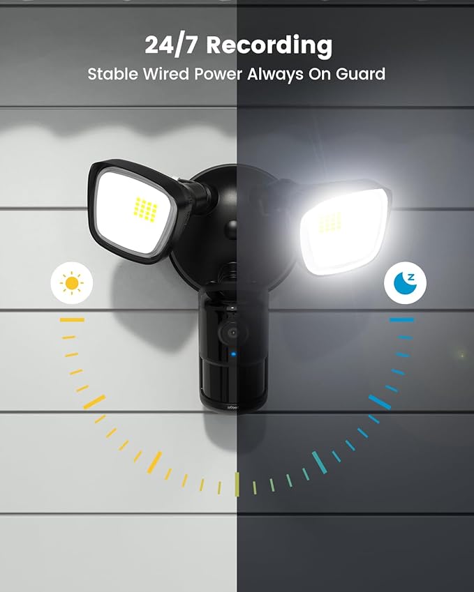 ieGeek 5MP Floodlight Camera Outdoor, Wired Home Security Light Cameras, 5G/2.4G WiFi Flood Light Camera Outside with Smart Motion Detection/Siren,Color Night Vision,2 Way Audio,24/7 Recording (Black)