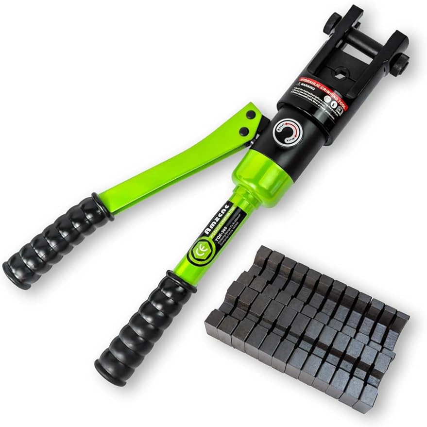 AMZCNC 16 Ton Hydraulic Wire Crimper Battery Cable Lug Terminal Crimping Tool WIth Standard US cable Dies,Crimps 6 AWG to 600 MCM, Cable Crimping Tool with 13 Pairs of Standard US cable Dies