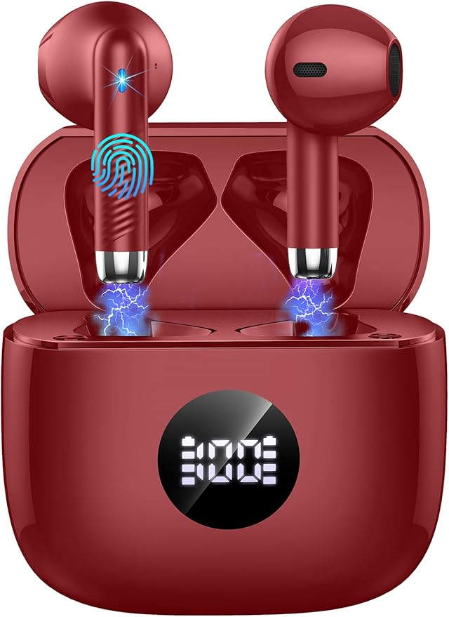 Wireless Earbuds, Bluetooth 5.4 Headphones LED Power Display Ear Buds Bass Stereo, Bluetooth Earbuds in-Ear Noise Cancelling Mic, 40H Playback Mini Case IP7 Waterproof Sports Earphones for Android iOS