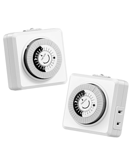 DEWENWILS Indoor Timers for Electrical Outlets, 24 Hour Cycle Plug-in Mechanical Timer, 30-Minute Intervals, 1 Polarized Outlet, for Christmas Lights, Room Lights, ETL Listed, 2 Pack