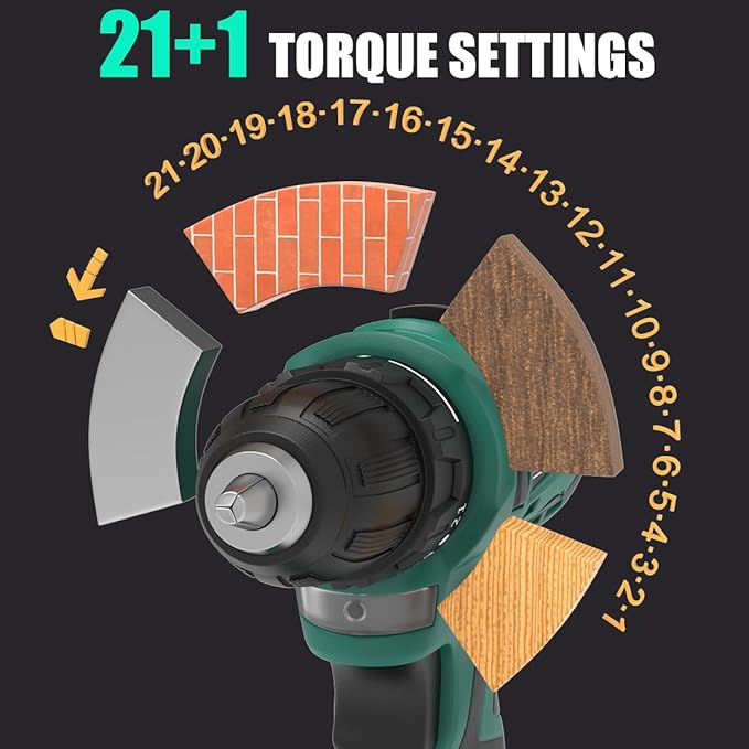 20V Cordless Brushless Power Drill Set with 2 Batteries and Charger,3/8-Inch Chuck Electric Drill-Driver,22 Torque Setting,Drilling/Driver Bits and Tool Bag Included