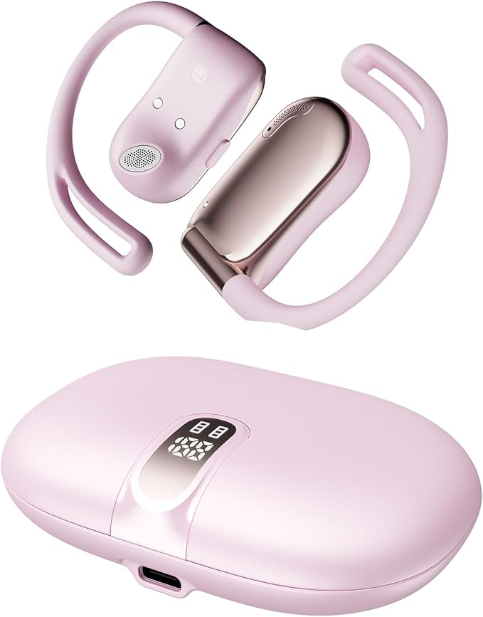 Open Ear Headphones, 0.28oz Lightweight Next-Gen Bluetooth 5.4 Air Conduction Wireless Earbuds w/Extra Bass, 48H Playtime, 3 EQ Modes, ENC Mic, IPX5, Snug Fit for Workout Running Pink