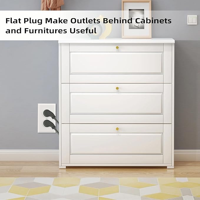 EP 15 Ft Flat Plug Extension Cord, 16 AWG 3 Prong Grounded Grey Low Profile Extension Cable for Indoor