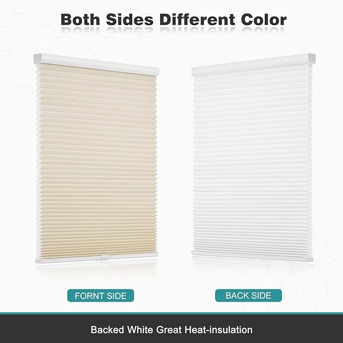 Changshade Cordless Cellular Shades, Light Filtering Honeycomb Shades for Windows, Pull Down Pleated Blinds, Easy to Install for Indoor Windows and French Doors,43" W x 72" H, Beige