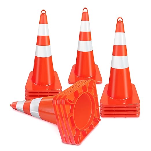 Traffic Cones 28 inch Orange 12 Pack with Reflective Collars Fit Parking Lot,Driveway Road Traffic Control Construction Safety Cones