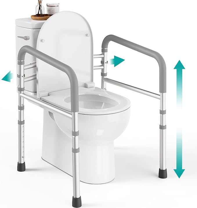 Toilet Safety Rails (350 lb) - Adjustable Toilet Safety Frame & Rails, Toilet Safety Rail for Elderly Adults, Toilet Handles for Seniors, Toilet Bars for Elderly, Disabled & Handicap - Grey