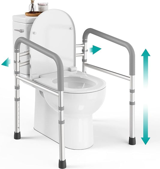 Toilet Safety Rails (350 lb) - Adjustable Toilet Safety Frame & Rails, Toilet Safety Rail for Elderly Adults, Toilet Handles for Seniors, Toilet Bars for Elderly, Disabled & Handicap - Grey