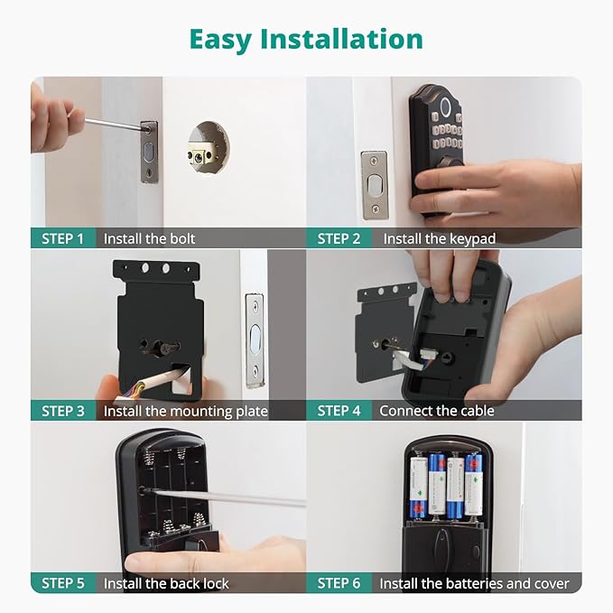 DS10 Pro Keyless Entry Door Lock, Fingerprint Door Locks, Electronic Keypad Lock, Smart Deadbolt, Smart Locks for Front Door, Auto-Lock & One Touch Locking with Bluetooth - Satin Nickel