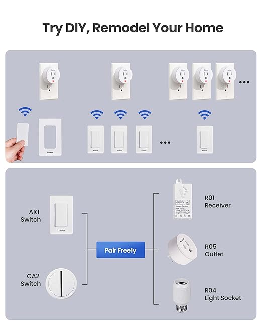Remote Control Outlet Plug Switch, Buckle Design & Removable Wireless Light Switch, No Wiring Needed, 300 ft, 15A/1500W, Programmable, for Household Appliances(2 Pack)