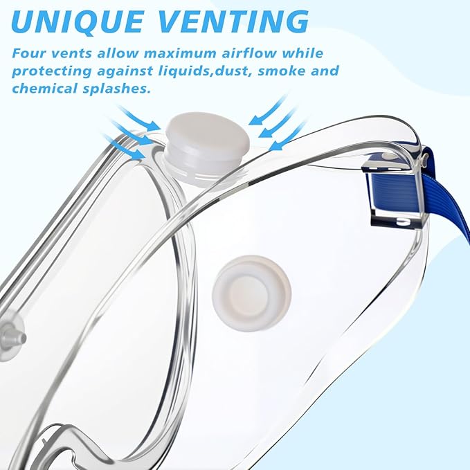 Yunsailing 30 Pack Protective Safety Goggles Clear Lab Over Glasses Anti Fog Eye Protection Goggles for Men Women (Clear Blue)