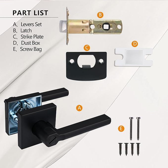 Bed/Bath Room Door Lever for Privacy Bathroom and Interior Door Door Lock Handle in Aged Matt Black, HD1601-DB-BK-1P