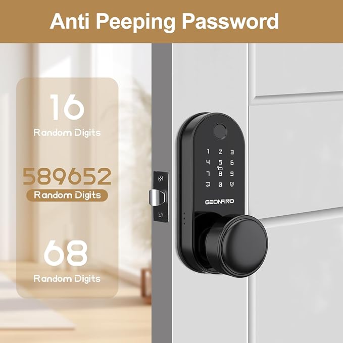 GEONFINO Smart Door Lock with Knob, Keyless Entry Door Lock with Handle, Black Digital Deadbolt for Home