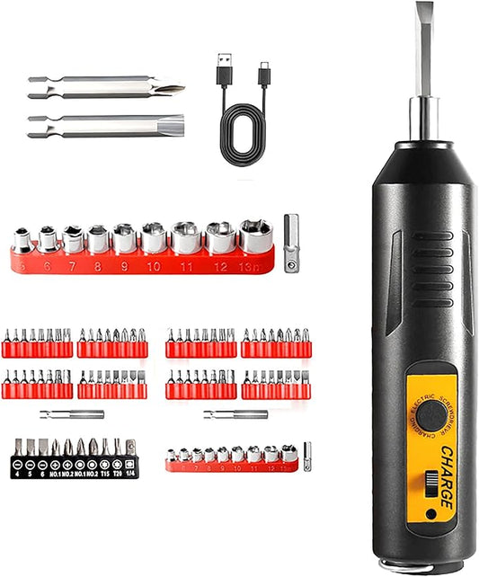 46 Pcs Electric Screwdriver Sets, 7.8 Inch Rechargeable Screwdriver and 45 Pcs Batch Head and Sleeve Chromium Vanadium Steel for Household and Repairing (46)
