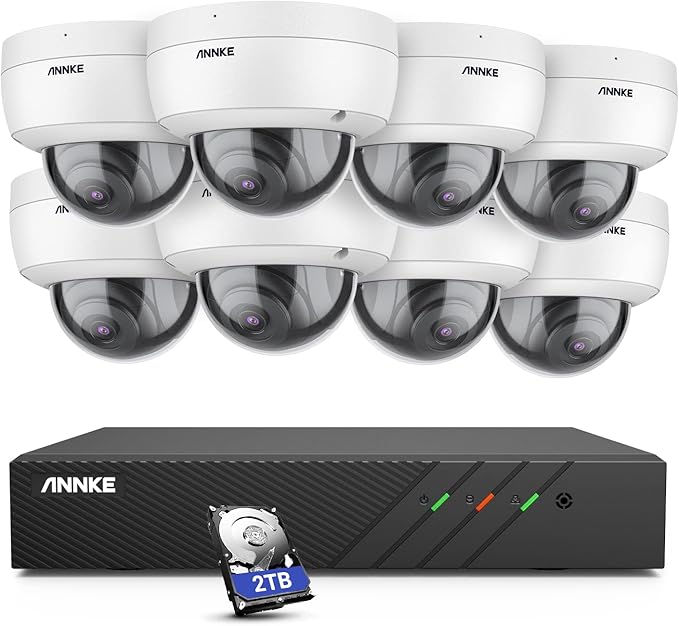 ANNKE H500 5MP PoE Security Camera System w/ 6MP H.265+ 8 Channle NVR, 8X 5MP Outdoor Dome IP Cameras, 24hour Audio Recording, 100ft EXIR Color Night Vision, IP67 Weatherproof, Built in 2TB HDD