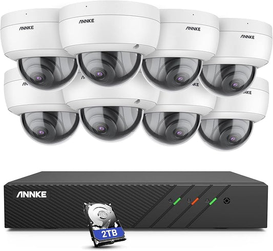 ANNKE H500 5MP PoE Security Camera System w/ 6MP H.265+ 8 Channle NVR, 8X 5MP Outdoor Dome IP Cameras, 24hour Audio Recording, 100ft EXIR Color Night Vision, IP67 Weatherproof, Built in 2TB HDD