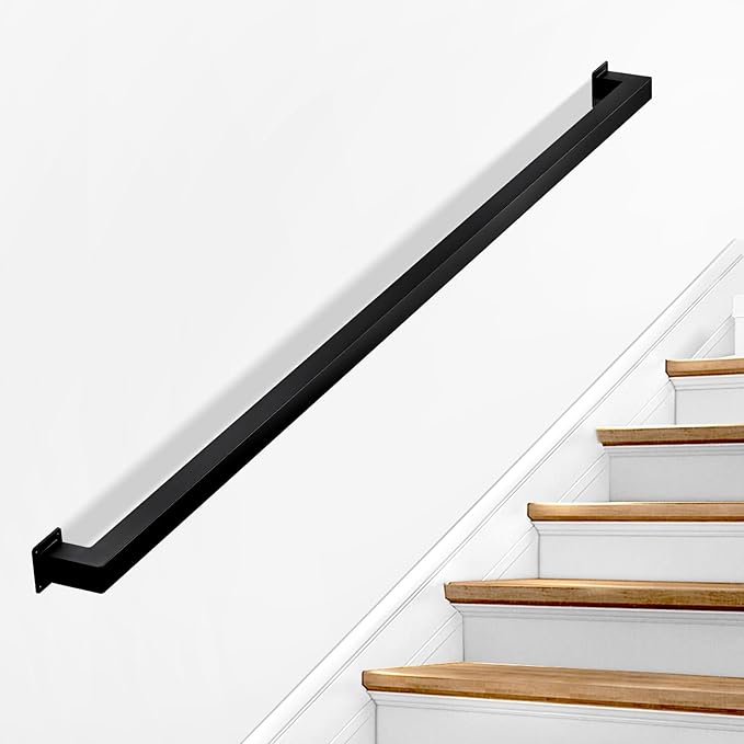 Stair Railing Indoor - Handrails for Stairs, 4ft Black Metal Staircase Hand Rails/Modern Wrought Iron Handrail, Industrial Wall Mounted Handrails Outdoor for Loft Porch Deck